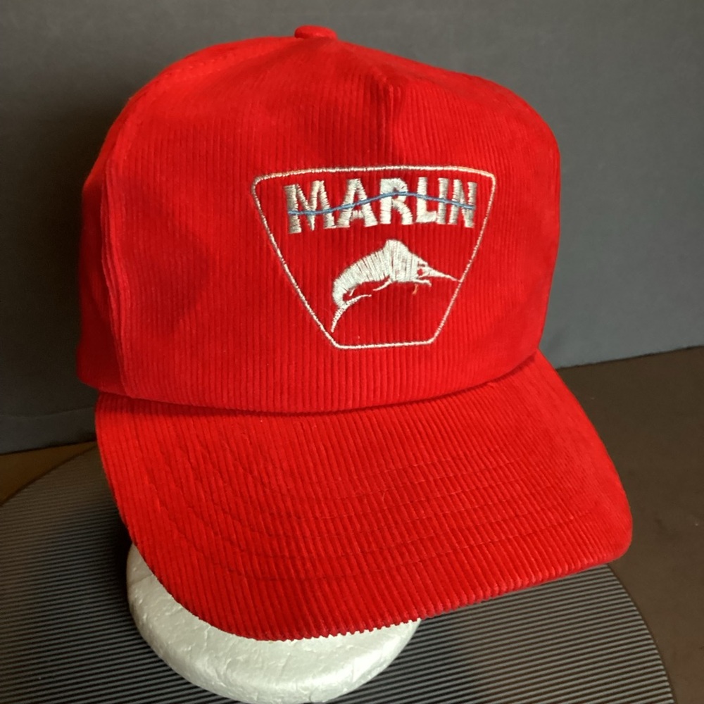 Vintage Marlin Swordfish Red Corduroy SnapBack Hat